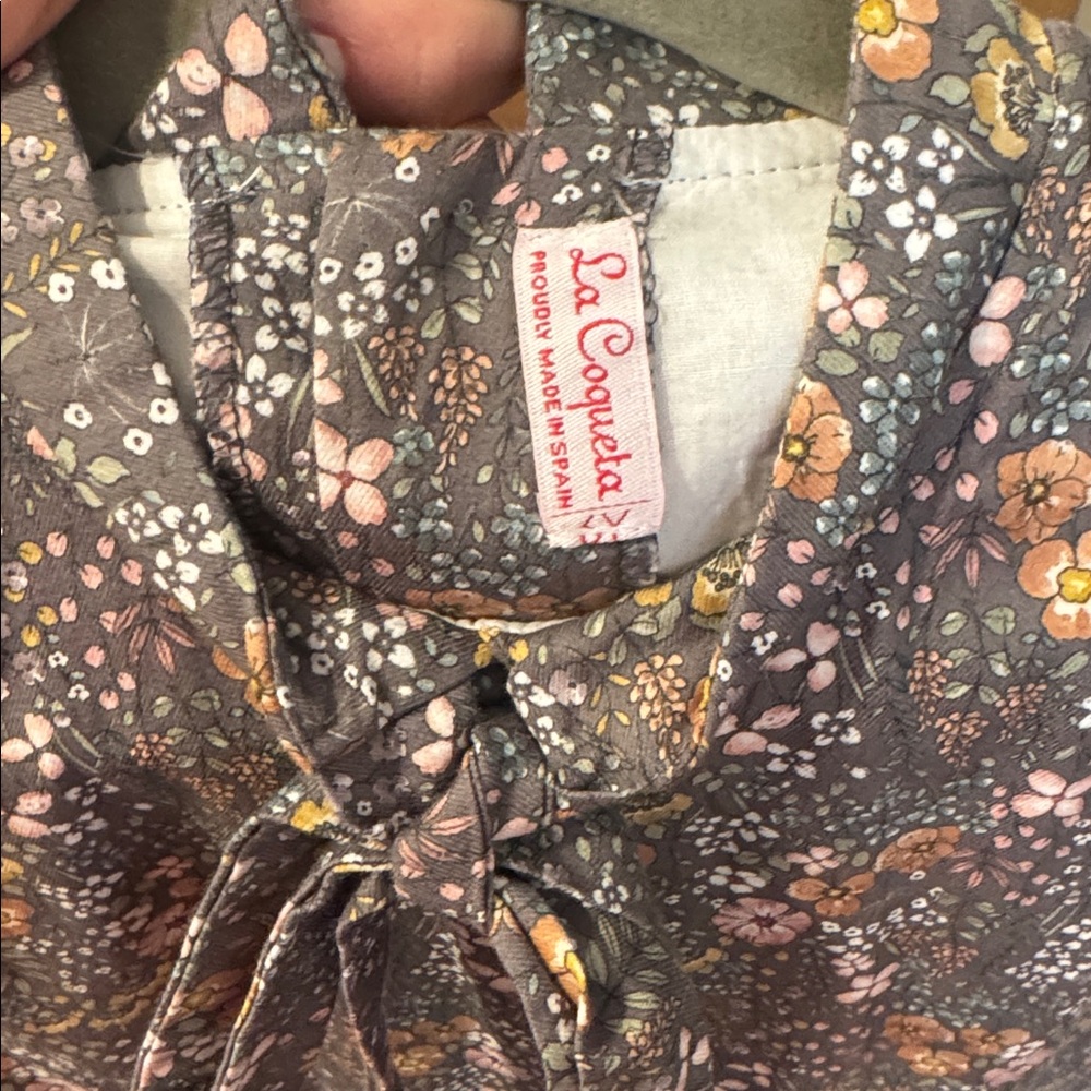 La Coqueta - Girls Gray Dress w/Pink & Mustard/Beige Flowers - Size: 6 - Picture 5 of 9
